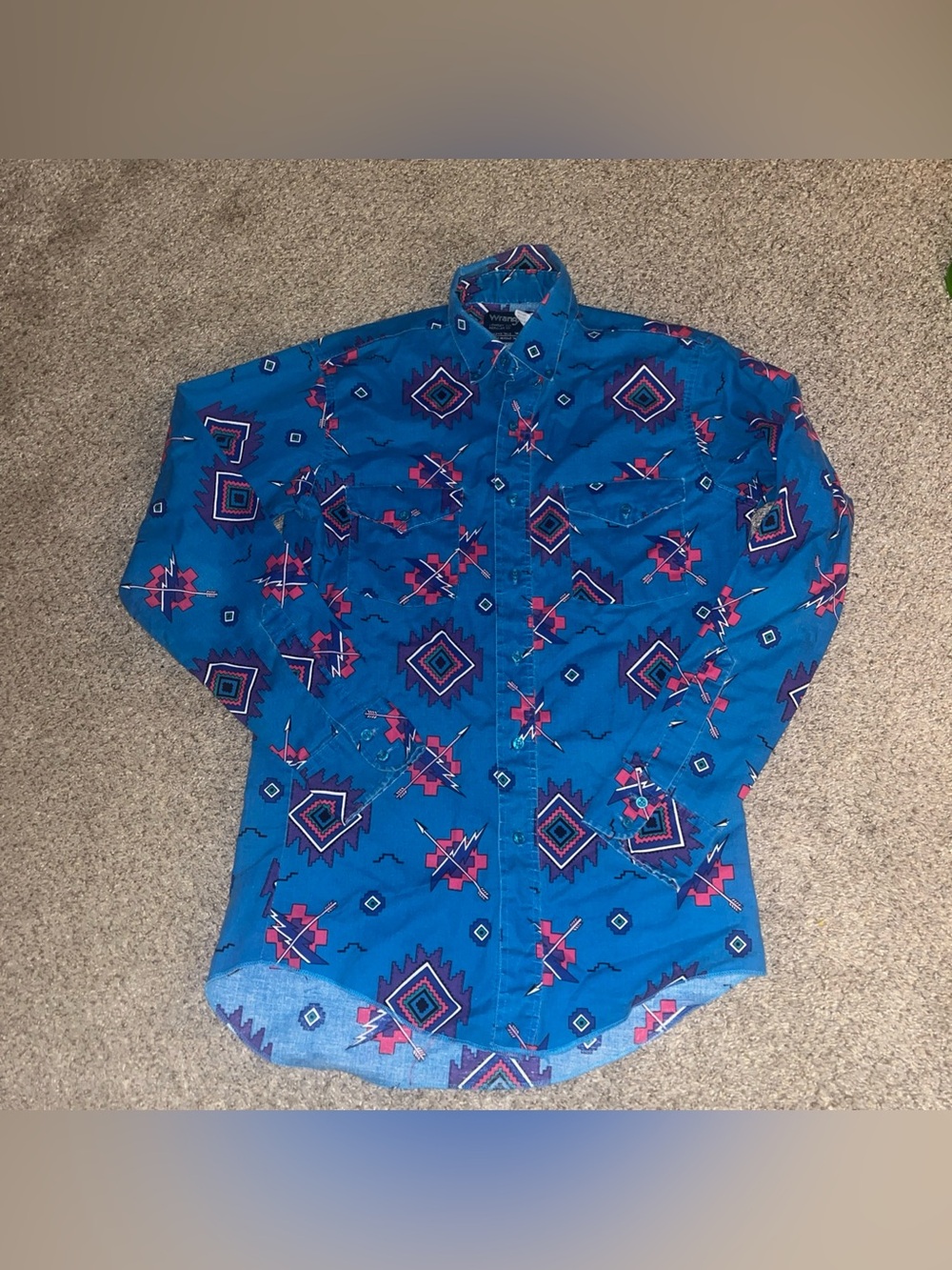 Vtg 80s Wrangler Shirt Brushpopper Western Aztec Navajo Cowboy 14 1/2-33 Small